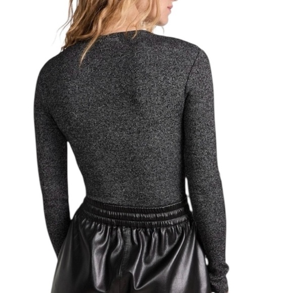 AGOLDE Tavi Mélange Rib Knit Thong Bodysuit in Salt & Pepper Size 10 or L - Picture 11 of 12